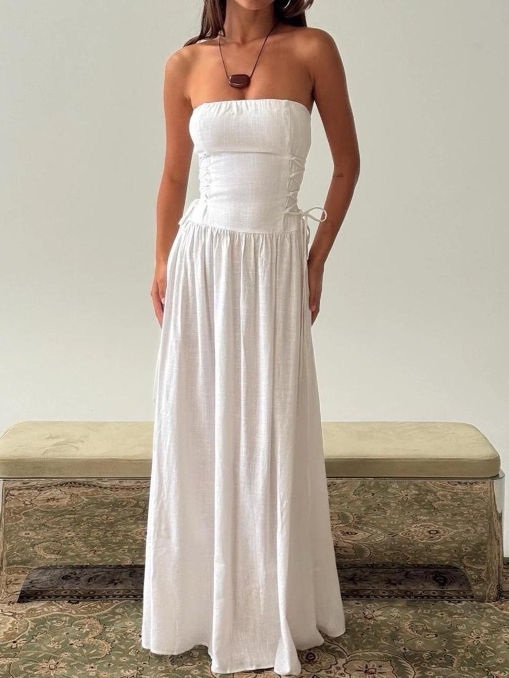 Princess Polly White Strapless Maxi Dress with Side Tie